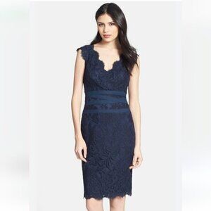 TADASHI SHOJI | Embroidered Lace Sheath Dress Teal green sz 14Q